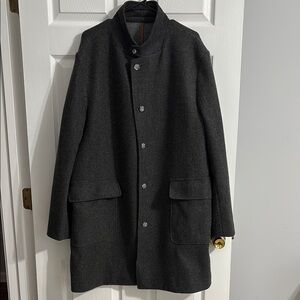 Black Trench Coat with Wide Collar and Wool Blend, Size XXL, High collar, Warm